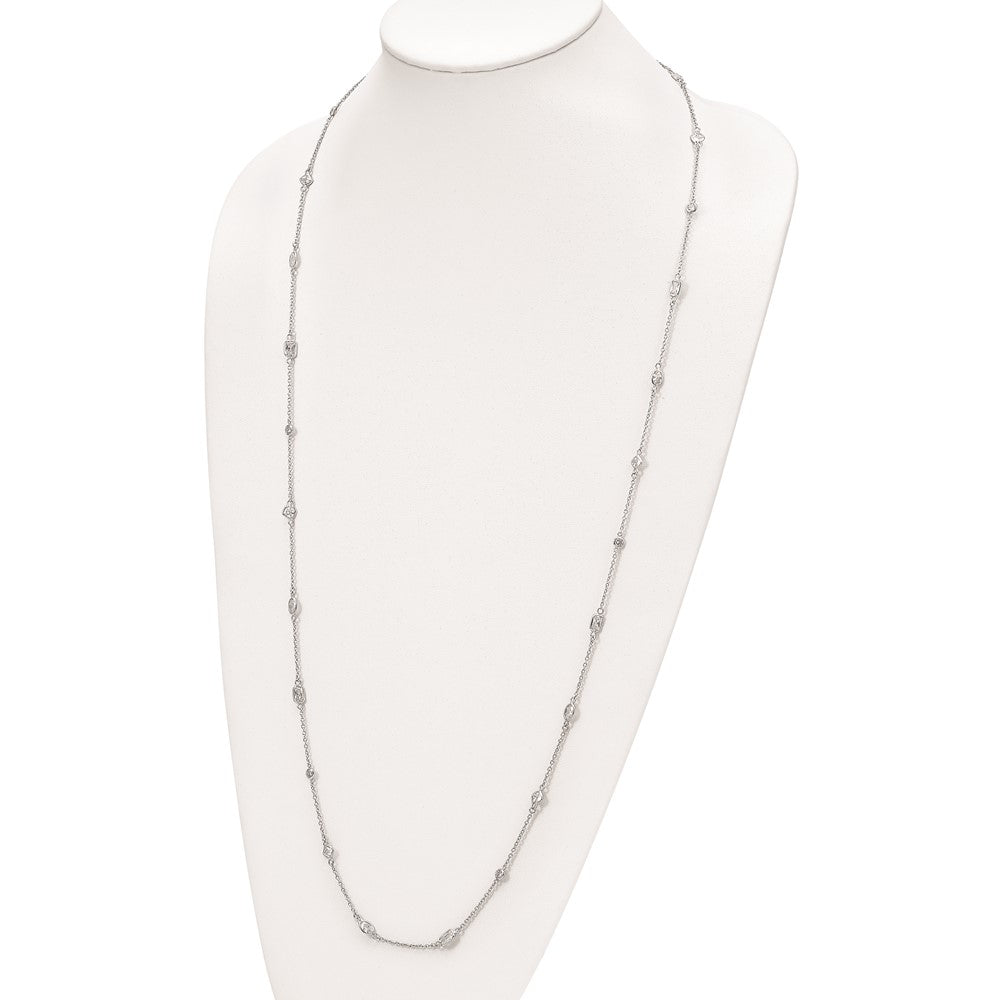 Cheryl M Sterling Silver Rhodium-plated Brilliant-cut CZ 26 Station 36.5 Inch Necklace