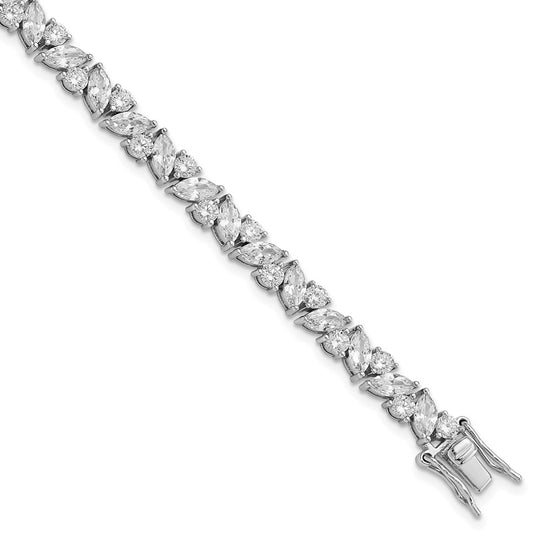 Cheryl M Sterling Silver Rhodium-plated Fancy Brilliant-cut and Marquise-cut CZ 7.25 Inch Bracelet