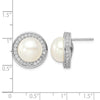 Cheryl M Sterling Silver Rhodium-plated 12mm Button Freshwater Cultured Pearl and Brilliant-cut CZ Halo Post Earrings