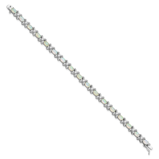 Cheryl M Sterling Silver Rhodium-plated Fancy X and O Cabochon Lab Created Opal and Brilliant-cut CZ 7.25 Inch Bracelet