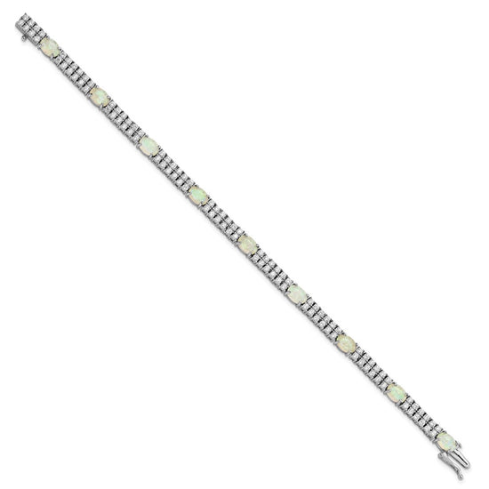 Cheryl M Sterling Silver Rhodium-plated Fancy Cabochon Lab Created Opal and Brilliant-cut CZ 7.5 Inch Bracelet