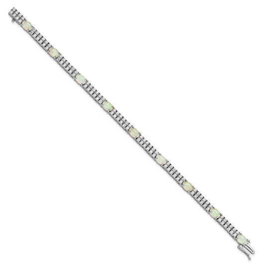 Cheryl M Sterling Silver Rhodium-plated Fancy Cabochon Lab Created Opal and Brilliant-cut CZ 7.5 Inch Bracelet