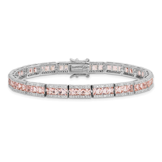 Cheryl M Sterling Silver Rhodium-plated Princess-cut Pink Nano Crystal and White Brilliant-cut CZ 7.25 Inch Bracelet