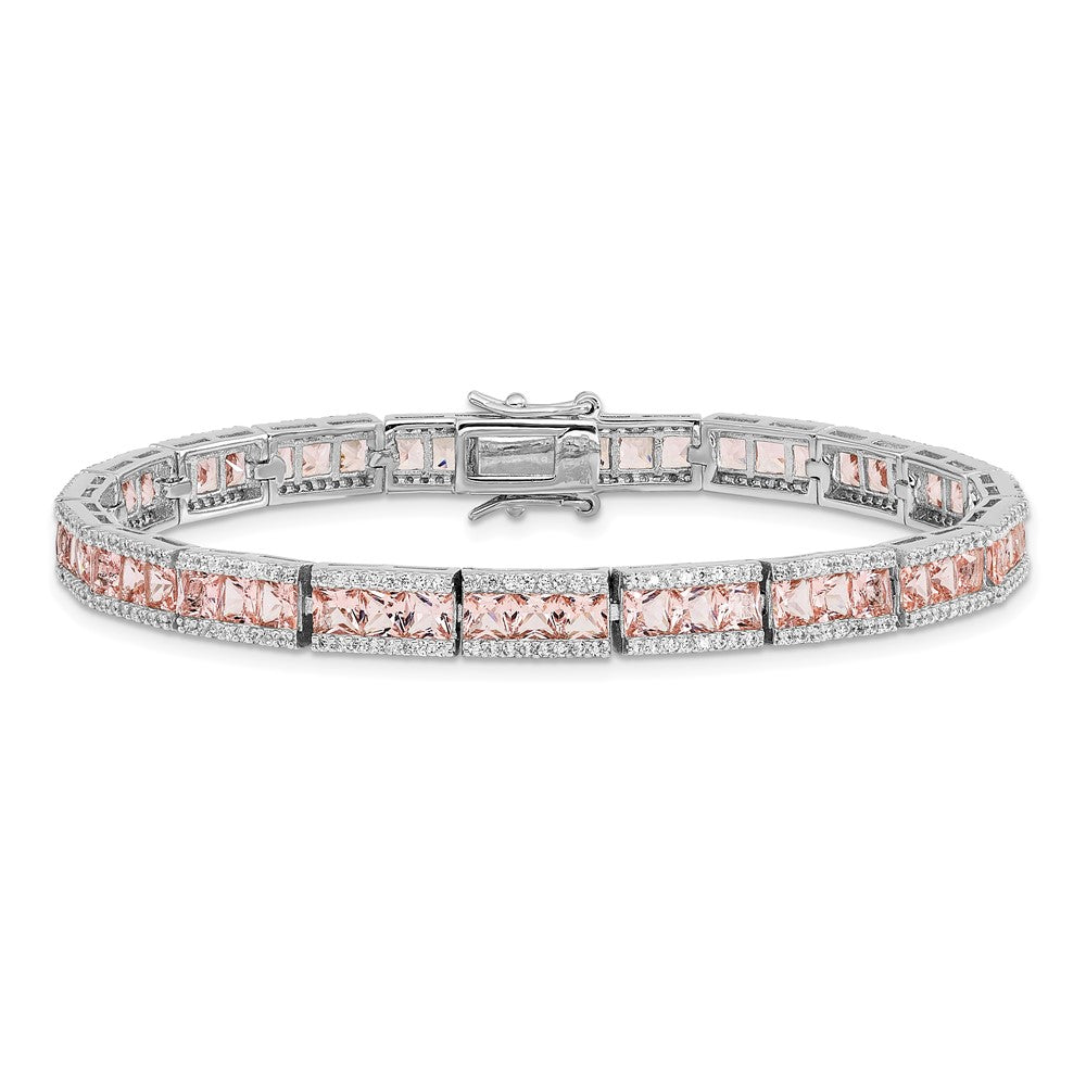 Cheryl M Sterling Silver Rhodium-plated Princess-cut Pink Nano Crystal and White Brilliant-cut CZ 7.25 Inch Bracelet
