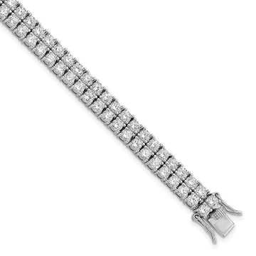 Cheryl M Sterling Silver Rhodium-plated Brilliant-cut CZ Two Row 7.5 Inch Tennis Bracelet