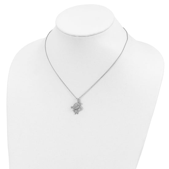 Cheryl M Sterling Silver Rhodium-plated Brilliant-cut CZ Turtles 16 Inch Necklace with 2 Inch Extender
