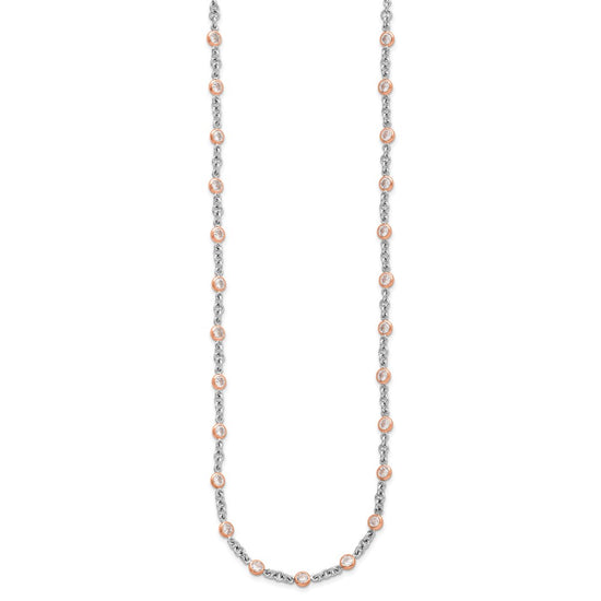 Cheryl M Sterling Silver Rhodium-plated and Rose Gold-plated Accent Brilliant-cut CZ Bezel 42 Station 24 Inch Necklace