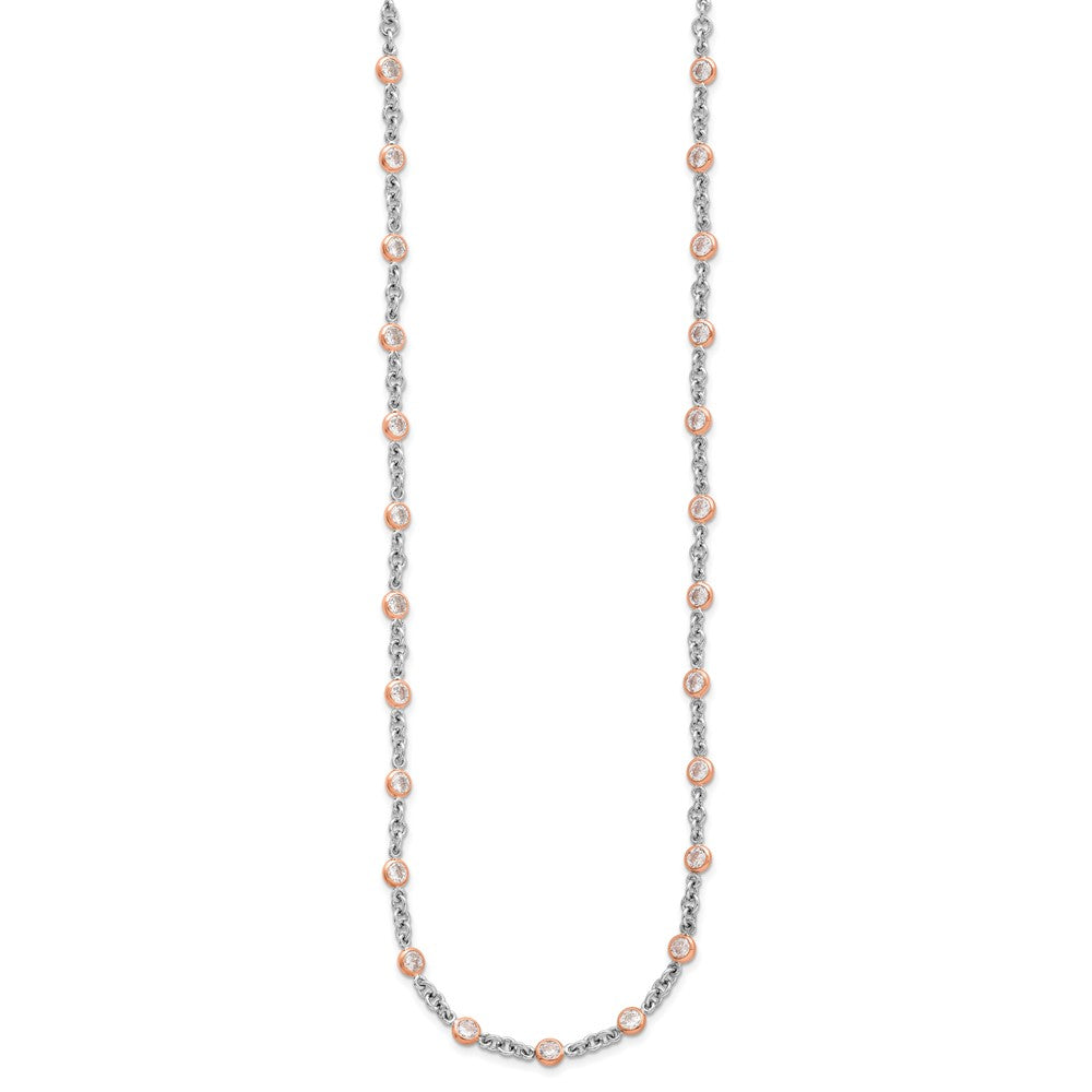 Cheryl M Sterling Silver Rhodium-plated and Rose Gold-plated Accent Brilliant-cut CZ Bezel 42 Station 24 Inch Necklace