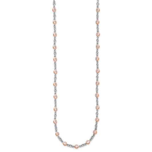 Cheryl M Sterling Silver Rhodium-plated and Rose Gold-plated Accent Brilliant-cut CZ Bezel 42 Station 24 Inch Necklace