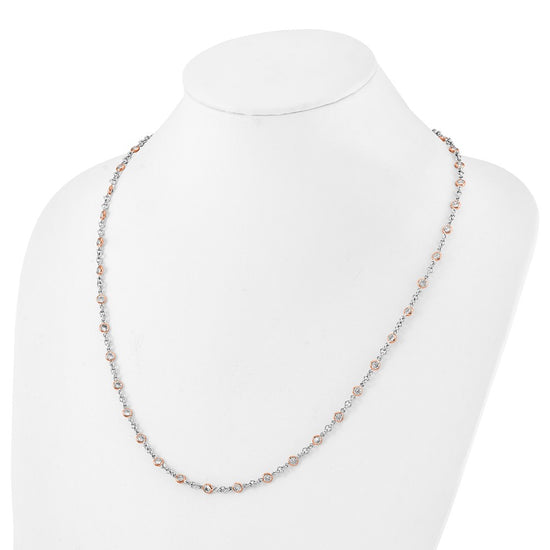 Cheryl M Sterling Silver Rhodium-plated and Rose Gold-plated Accent Brilliant-cut CZ Bezel 42 Station 24 Inch Necklace