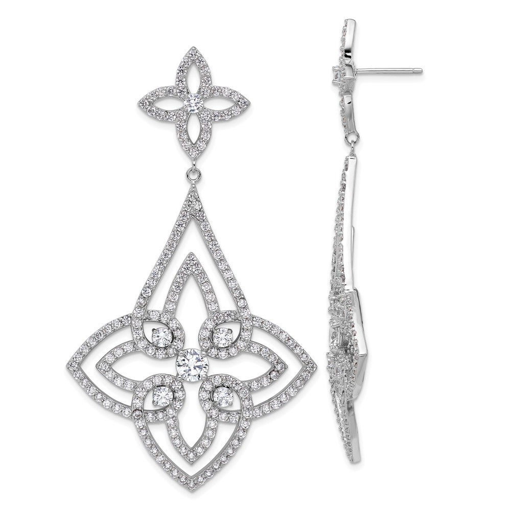 Cheryl M Sterling Silver Rhodium-plated Fancy Floral Design Brilliant-cut CZ Post Dangle Earrings