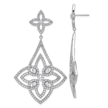 Cheryl M Sterling Silver Rhodium-plated Fancy Floral Design Brilliant-cut CZ Post Dangle Earrings