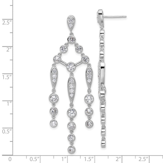 Cheryl M Sterling Silver Rhodium-plated Brilliant-cut Bezel CZ Chandelier Post Dangle Earrings