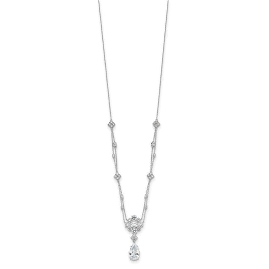 Cheryl M Sterling Silver Rhodium-plated Fancy Cushion-cut and Brilliant-cut CZ Teardrop Dangle 18 Inch Necklace