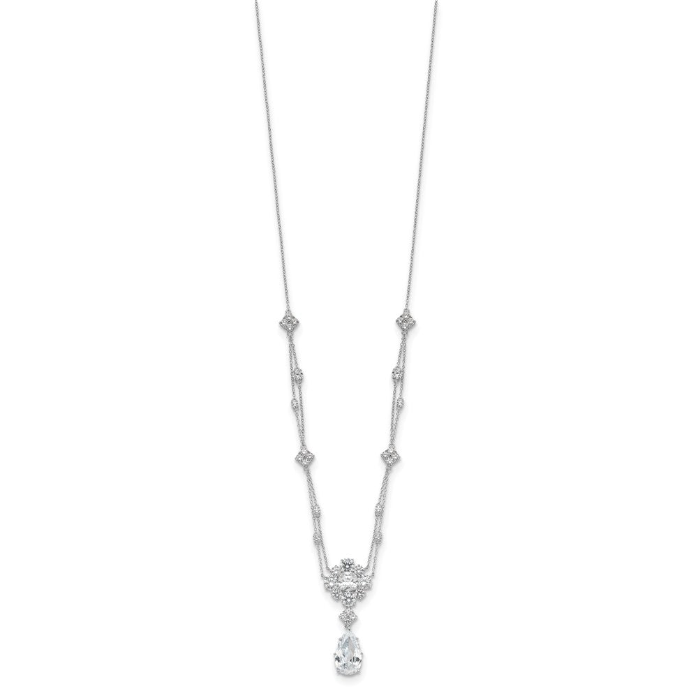 Cheryl M Sterling Silver Rhodium-plated Fancy Cushion-cut and Brilliant-cut CZ Teardrop Dangle 18 Inch Necklace