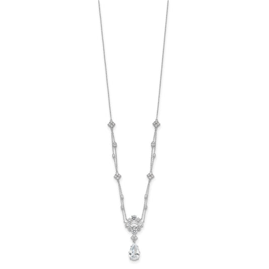 Cheryl M Sterling Silver Rhodium-plated Fancy Cushion-cut and Brilliant-cut CZ Teardrop Dangle 18 Inch Necklace