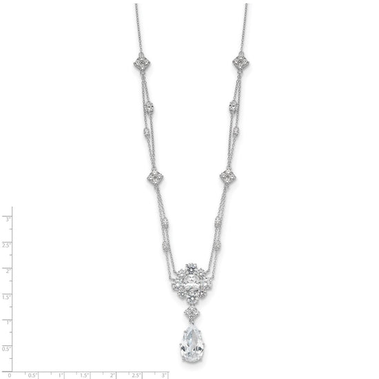 Cheryl M Sterling Silver Rhodium-plated Fancy Cushion-cut and Brilliant-cut CZ Teardrop Dangle 18 Inch Necklace