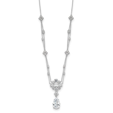 Cheryl M Sterling Silver Rhodium-plated Fancy Cushion-cut and Brilliant-cut CZ Teardrop Dangle 18 Inch Necklace