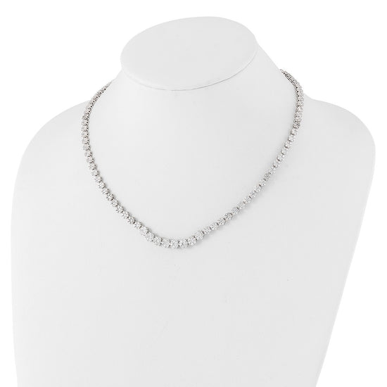 Cheryl M Sterling Silver Rhodium-plated Fancy Graduated Brilliant-cut CZ Cluster 18 Inch Necklace with 2 Inch Extender