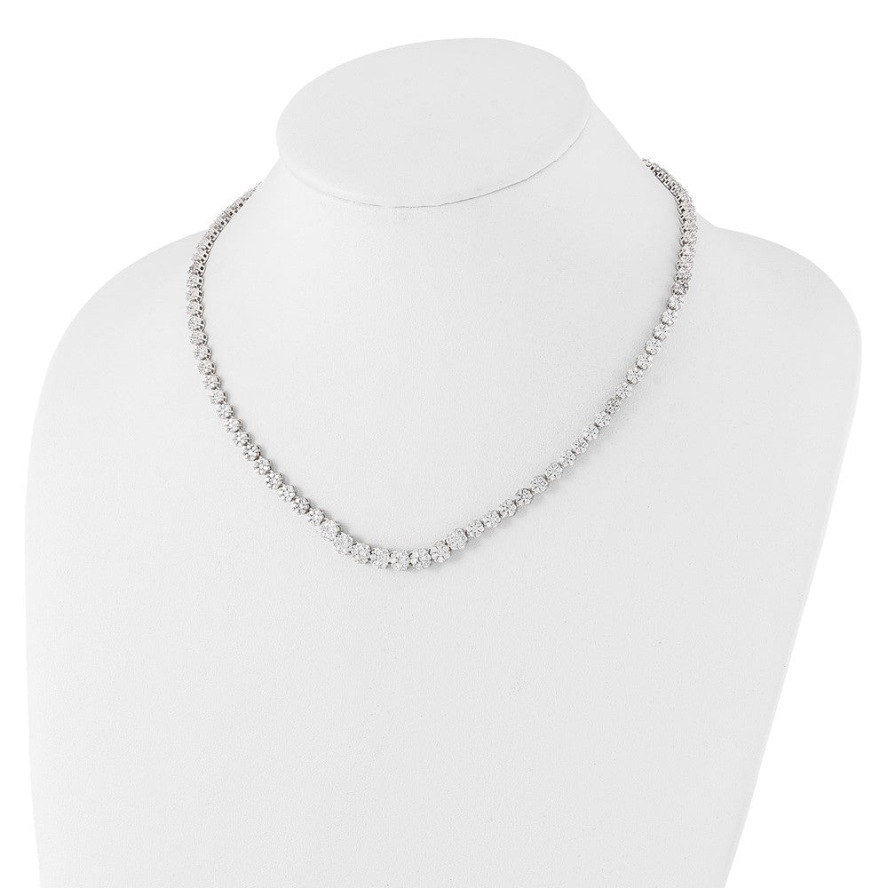 Cheryl M Sterling Silver Rhodium-plated Fancy Graduated Brilliant-cut CZ Cluster 18 Inch Necklace with 2 Inch Extender