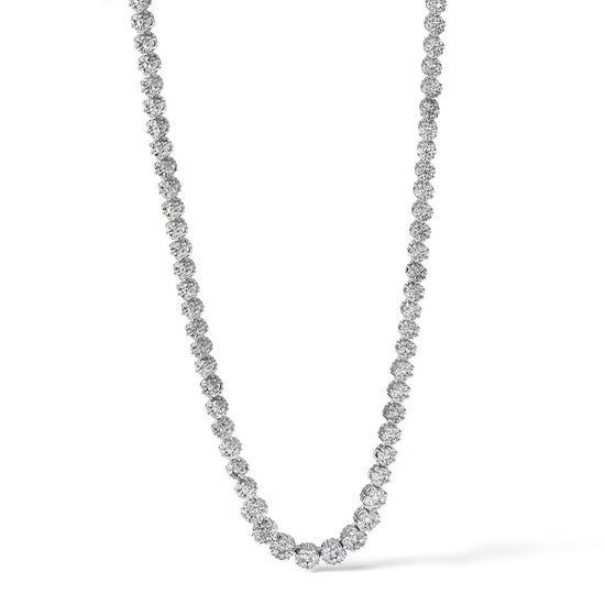 Cheryl M Sterling Silver Rhodium-plated Fancy Graduated Brilliant-cut CZ Cluster 18 Inch Necklace with 2 Inch Extender