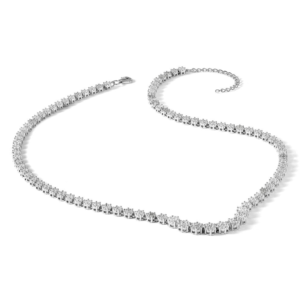 Cheryl M Sterling Silver Rhodium-plated Fancy Graduated Brilliant-cut CZ Cluster 18 Inch Necklace with 2 Inch Extender