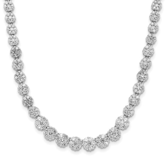 Cheryl M Sterling Silver Rhodium-plated Fancy Graduated Brilliant-cut CZ Cluster 18 Inch Necklace with 2 Inch Extender