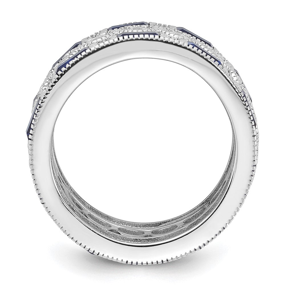 Cheryl M Sterling Silver Rhodium-plated Emerald-cut & Brilliant-cut Blue and White CZ Three Piece Eternity Ring Set