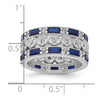 Cheryl M Sterling Silver Rhodium-plated Emerald-cut & Brilliant-cut Blue and White CZ Three Piece Eternity Ring Set