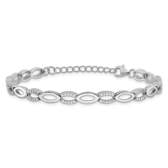 Cheryl M Sterling Silver Rhodium-plated Brilliant-cut CZ Marquise Shaped Link 7 Inch Bracelet with 1 Inch Extender