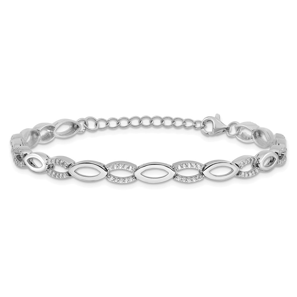 Cheryl M Sterling Silver Rhodium-plated Brilliant-cut CZ Marquise Shaped Link 7 Inch Bracelet with 1 Inch Extender