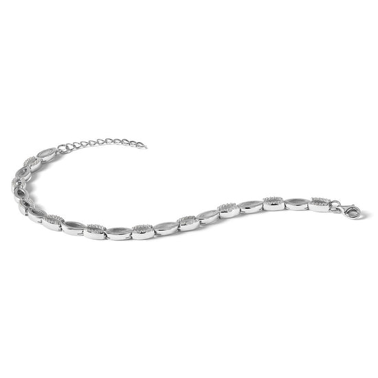 Cheryl M Sterling Silver Rhodium-plated Brilliant-cut CZ Marquise Shaped Link 7 Inch Bracelet with 1 Inch Extender