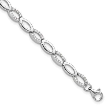 Cheryl M Sterling Silver Rhodium-plated Brilliant-cut CZ Marquise Shaped Link 7 Inch Bracelet with 1 Inch Extender