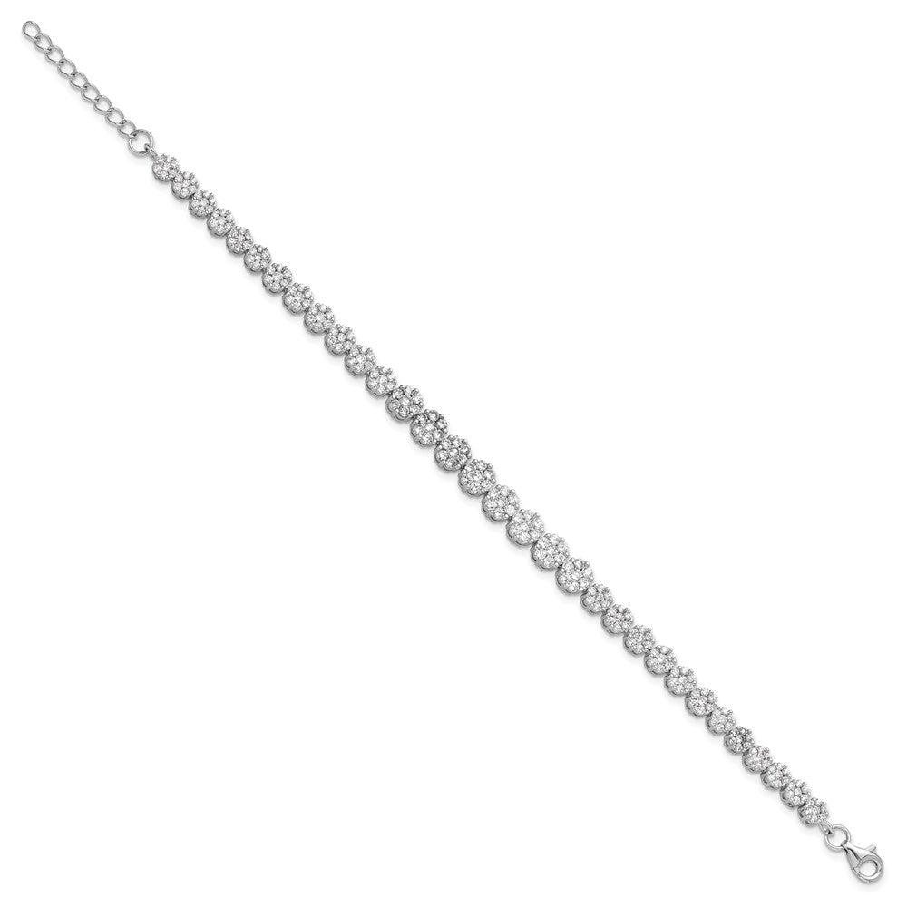 Cheryl M Sterling Silver Rhodium-plated Fancy Graduated Brilliant-cut CZ Cluster 7 Inch Bracelet with 1 Inch Extender