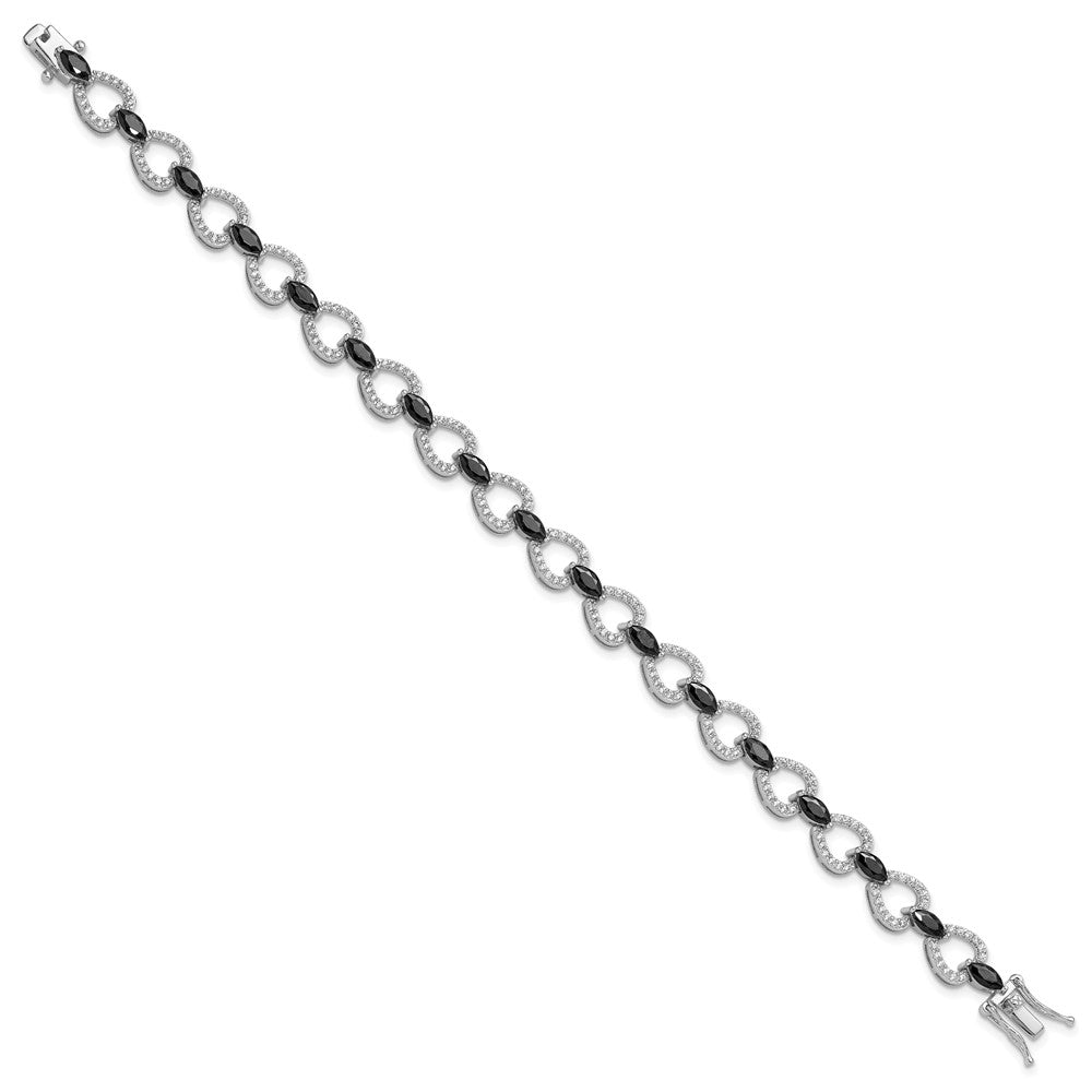 Cheryl M Sterling Silver Rhodium-plated Fancy Marquise-cut Black CZ and Brilliant-cut White CZ 7.5 Inch Bracelet