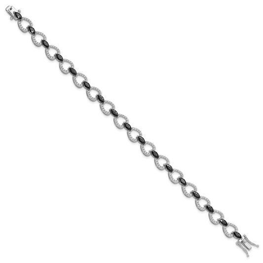 Cheryl M Sterling Silver Rhodium-plated Fancy Marquise-cut Black CZ and Brilliant-cut White CZ 7.5 Inch Bracelet