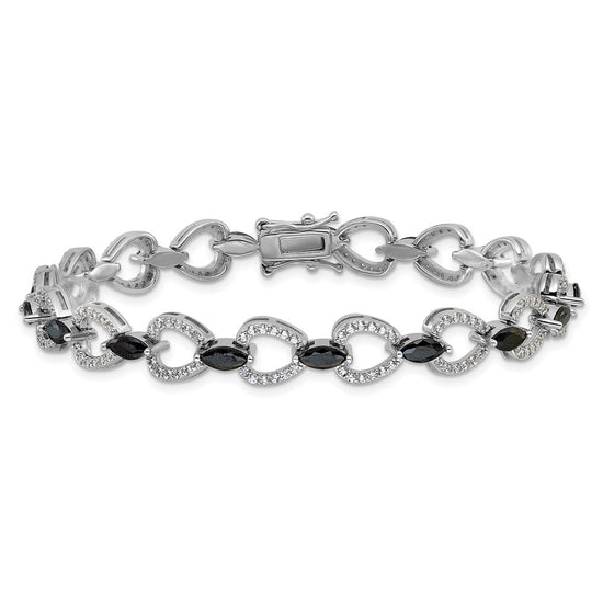 Cheryl M Sterling Silver Rhodium-plated Fancy Marquise-cut Black CZ and Brilliant-cut White CZ 7.5 Inch Bracelet