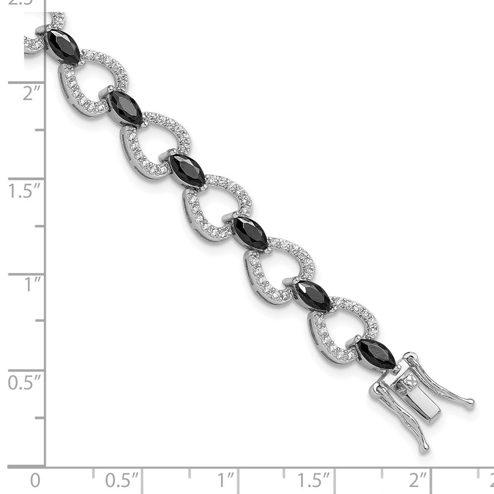 Cheryl M Sterling Silver Rhodium-plated Fancy Marquise-cut Black CZ and Brilliant-cut White CZ 7.5 Inch Bracelet