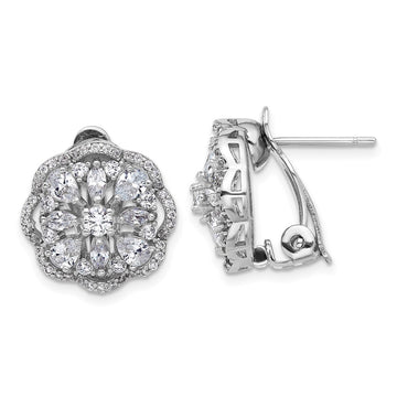 Cheryl M Sterling Silver Rhodium-plated Brilliant-cut and Marquise-cut CZ Flower Post Omega Earrings