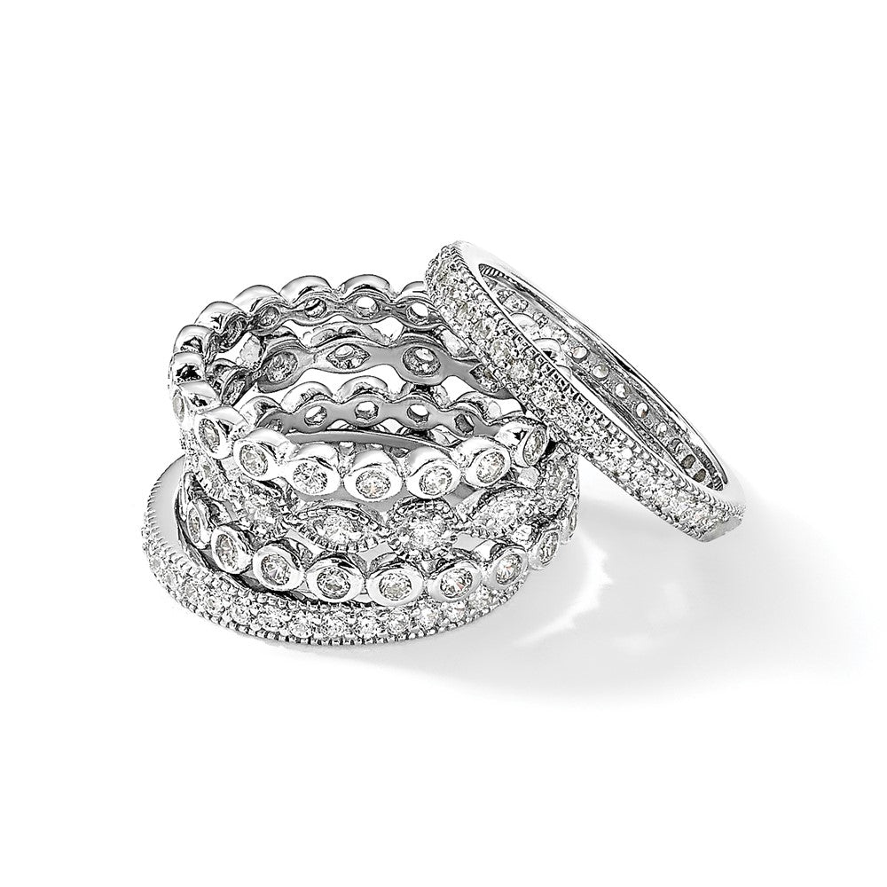 Cheryl M Sterling Silver Rhodium-plated Brilliant-cut CZ 5 Piece Eternity Ring Set