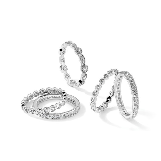 Cheryl M Sterling Silver Rhodium-plated Brilliant-cut CZ 5 Piece Eternity Ring Set
