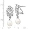 Cheryl M Sterling Silver Rhodium-plated Teardrop Freshwater Cultured Pearl Marquise-cut and Brilliant-cut CZ Fancy Omega Back Dangle Earrings