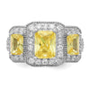 Cheryl M Sterling Silver Rhodium-plated Yellow Radiant-cut and White Brilliant-cut CZ 3 Stone Ring