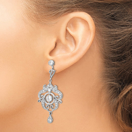 Cheryl M Sterling Silver Rhodium-plated Brilliant-cut Bezel CZ Fancy Chandelier Post Dangle Earrings