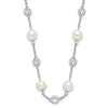 Cheryl M Sterling Silver Rhodium-plated Glass Pearl and Brilliant-cut CZ Bezel Station 36 Inch Necklace