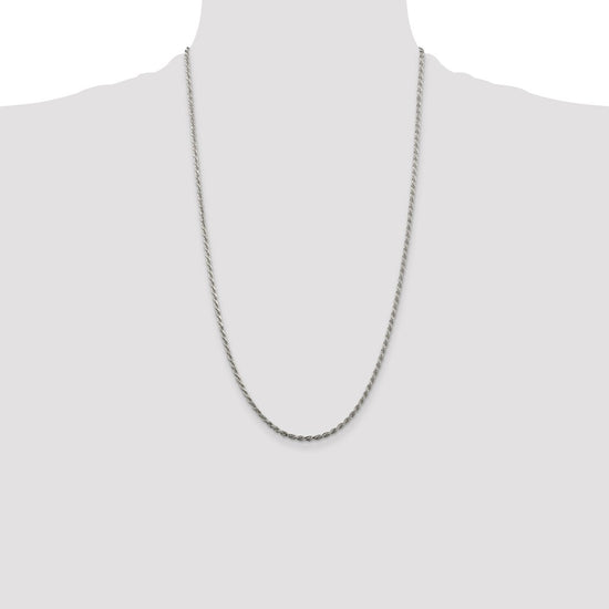 Sterling Silver Rhodium-plated 2.25mm Diamond-cut Rope Chain