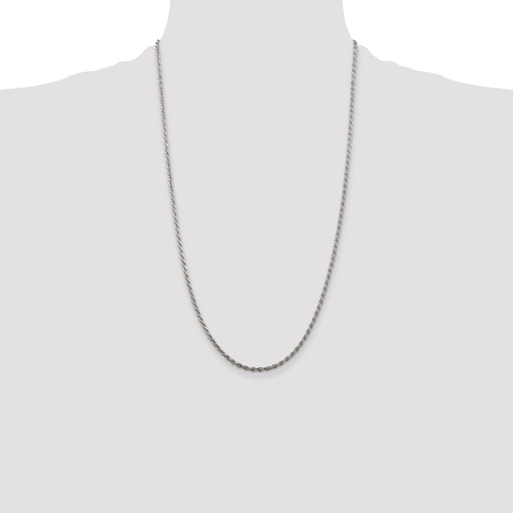 Sterling Silver Rhodium-plated 2.25mm Diamond-cut Rope Chain