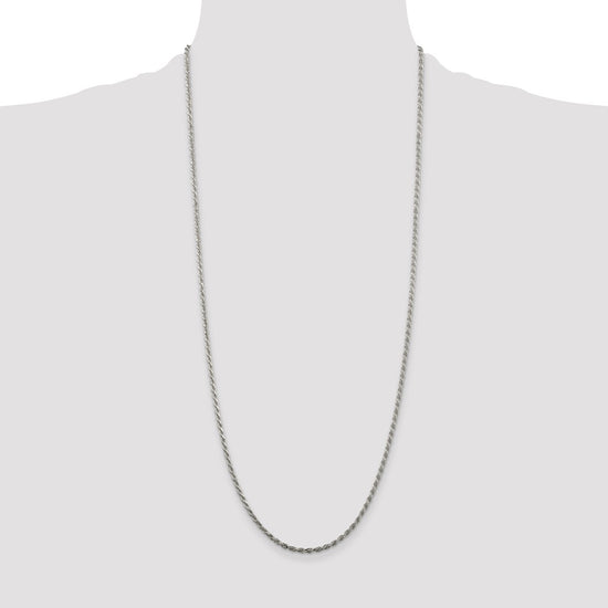 Sterling Silver Rhodium-plated 2.25mm Diamond-cut Rope Chain