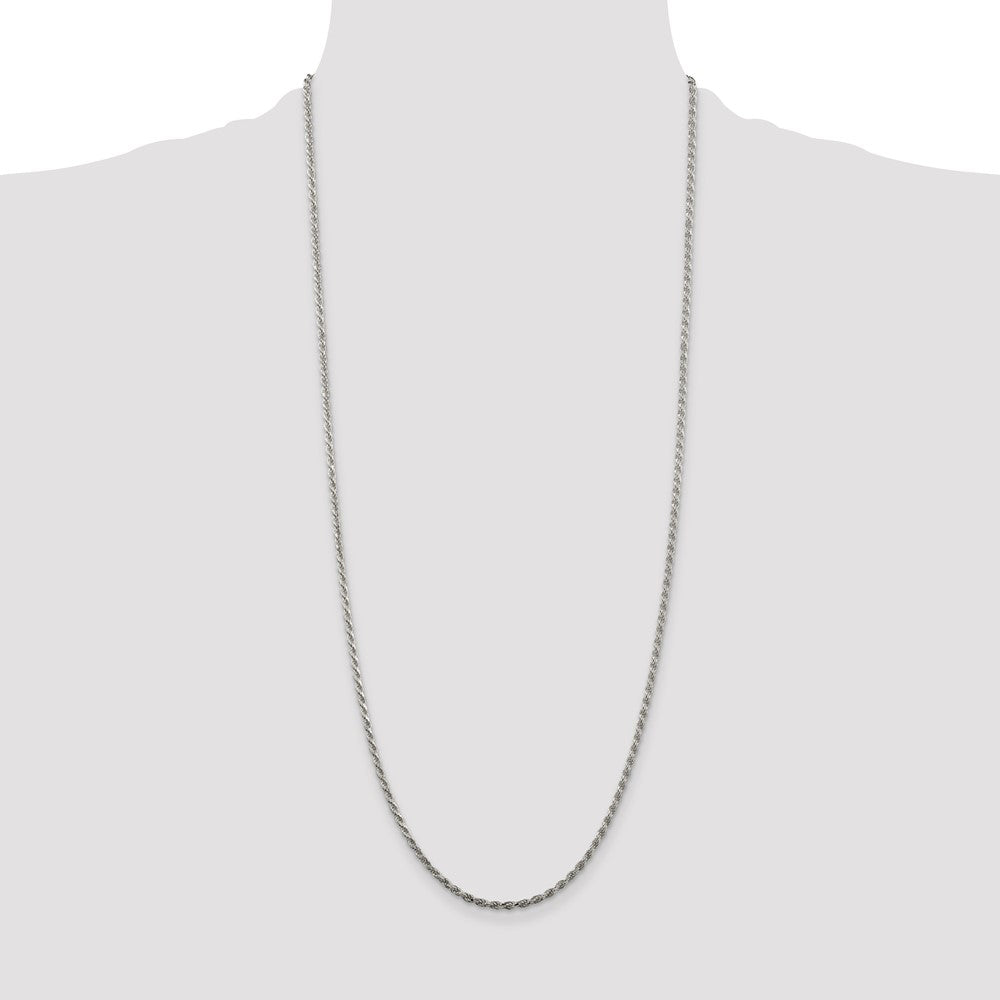 Sterling Silver Rhodium-plated 2.25mm Diamond-cut Rope Chain
