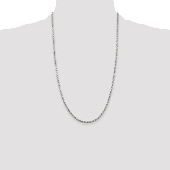 Sterling Silver Rhodium-plated 2.5mm Diamond-cut Rope Chain